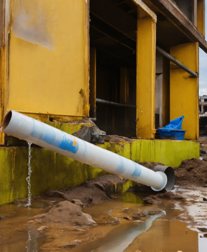 Broken plastic pipe at a construction site in need